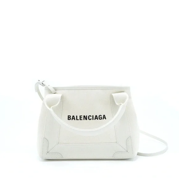 Balenciaga XS Navy Cabas Bag White Cream Black Logo Print Tote NWT - Picture 8 of 11